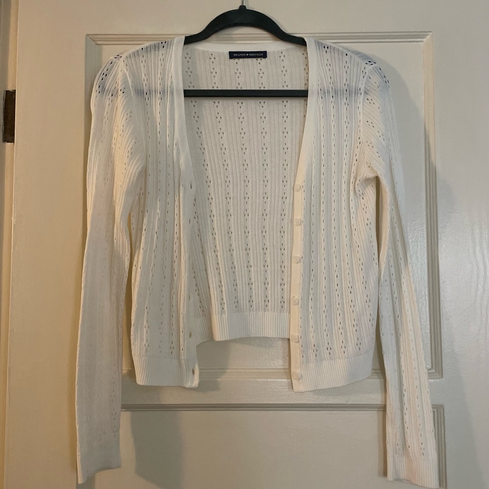 Brandy Melville White Button-Up Women's Sweater